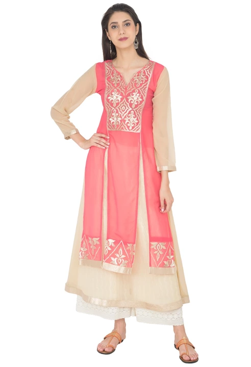 Poly Georgette Pink Gotta Work Layered Kurta  uploaded by business on 10/7/2022