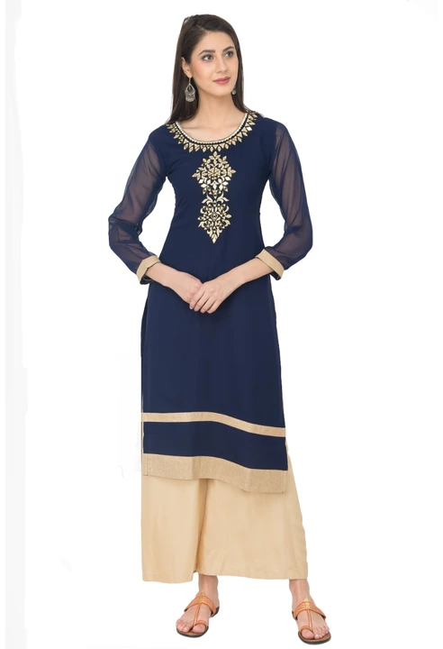 Poly Georgette Blue Embroidered Mirror Work Straight Kurta  uploaded by business on 10/7/2022