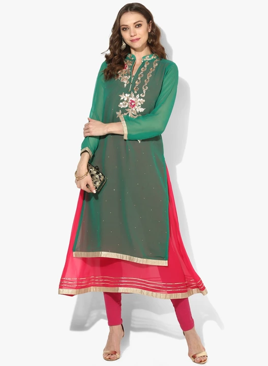 Poly Georgette Green Gotta Work Layered Kurta  uploaded by business on 10/7/2022