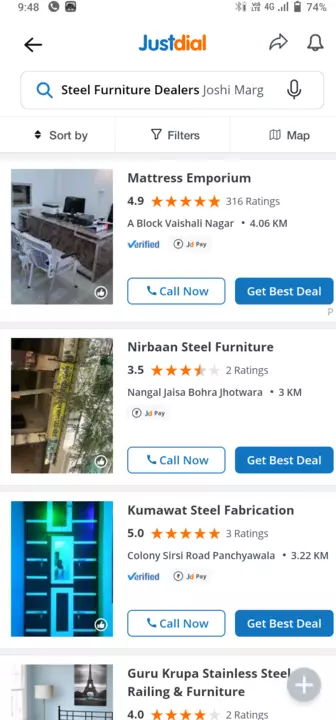 Visiting card store images of Nirbaan steel furniture