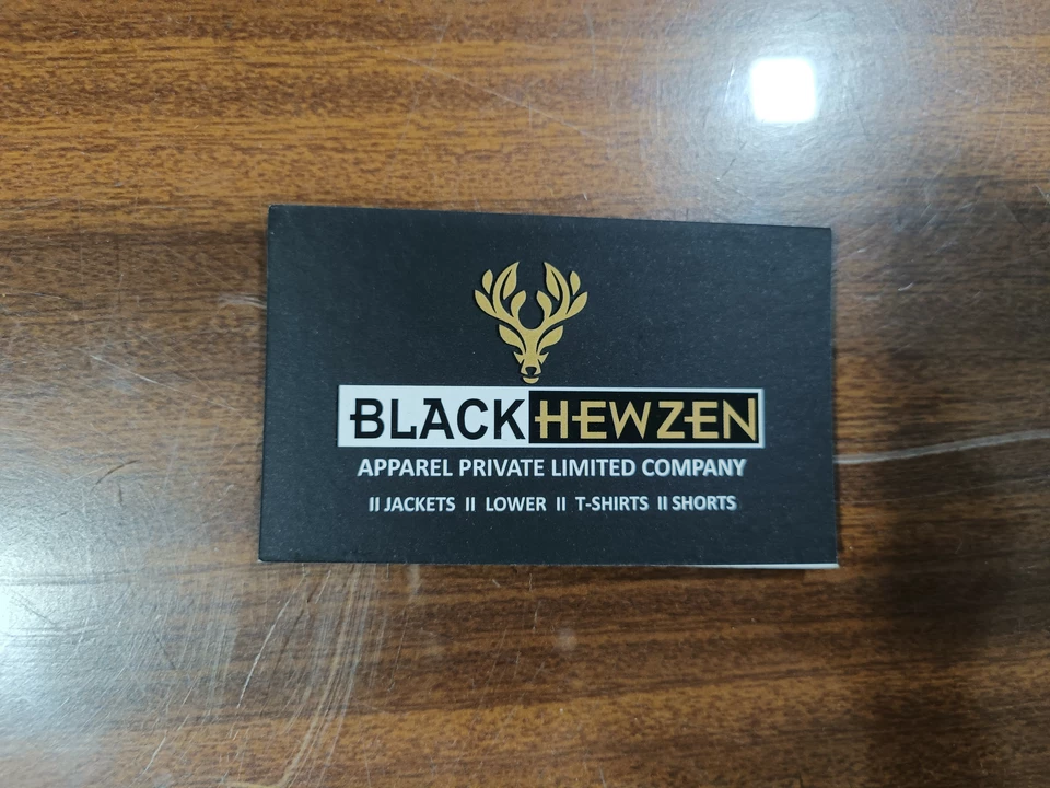 Visiting card store images of BLACK hewzen apparel pvt LTD company Bareilly Indi