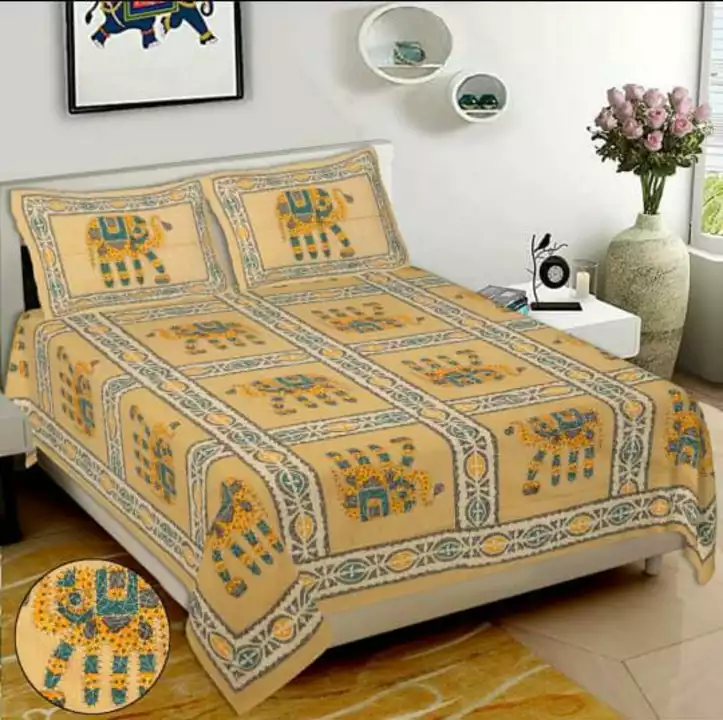 Product image with price: Rs. 299, ID: pure-cotton-jaipur-double-bedsheet-with-2-pillow-cover-queen-size-90-100-ae184ae2