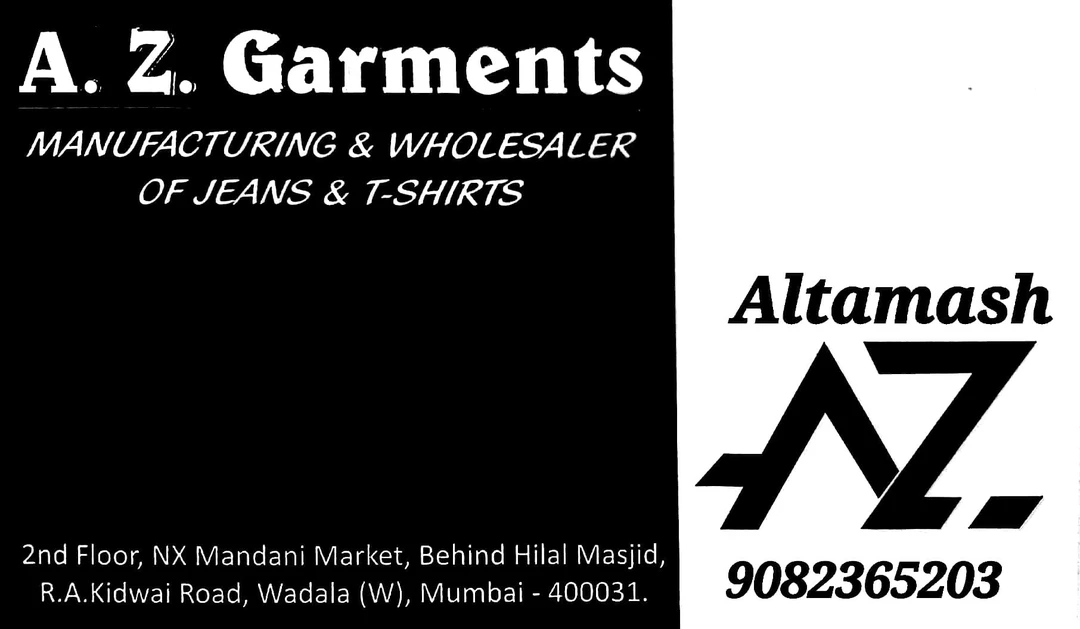 Visiting card store images of A.Z Garments