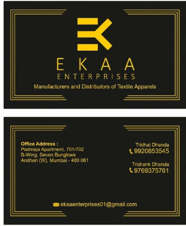 Visiting card store images of Ekaa Enterprises