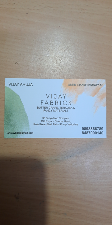 Visiting card store images of Vijay Fabrics