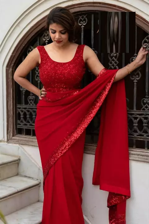 Redrose georgette saree uploaded by Jai ambey creation on 10/10/2022