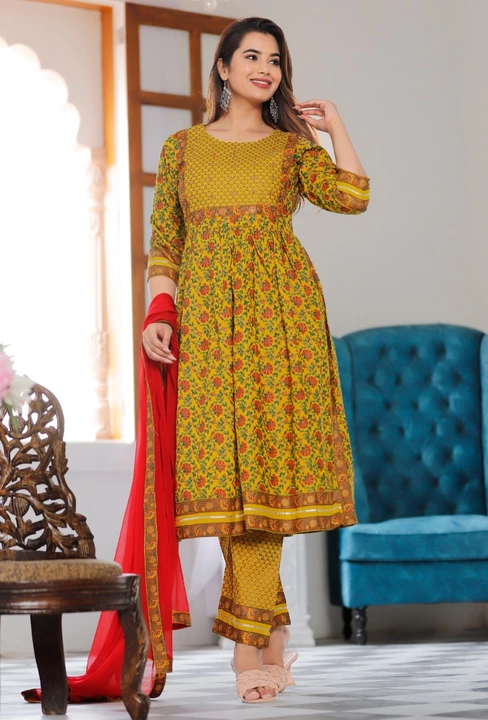 Yellow suit with dupatta set uploaded by Avyo Enterprises on 10/10/2022