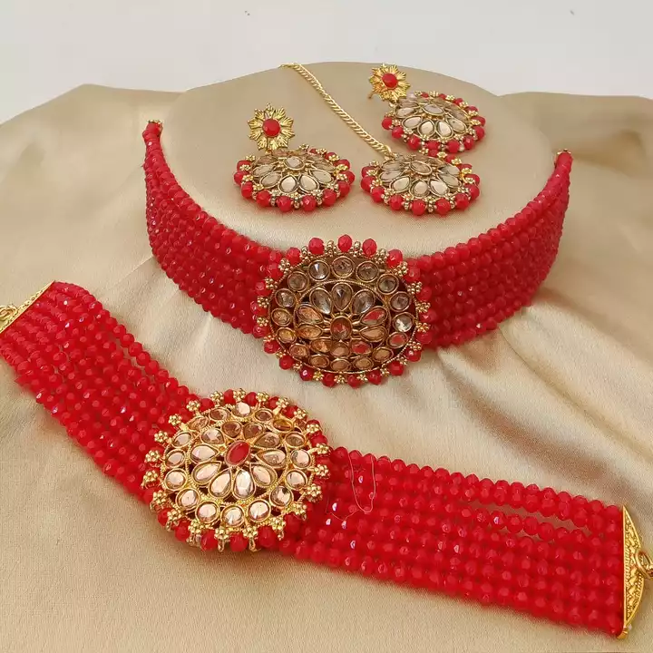 Beautifully Premium Quality Choker Neaklace With Beautiful Earings Tika And Beautiful Braslet Combo
 uploaded by Nirmal boutique on 10/10/2022