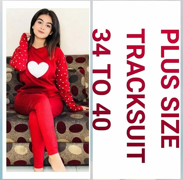 Post image *HEART 💚❤️💜 PRINT WORK OUT TRACK SUIT PAIR IN PLUS SIZE*

*FABRIC:-COTTON RIB STRETCHABLE*
 
*SUITABLE BUST &amp; WEST- 34"36"38"40"*