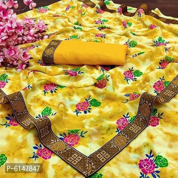 Stylish Georgette Floral Printed Saree With Blouse Piece uploaded by Unknown on 10/10/2022
