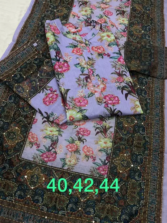 Post image *new launch*
Beautiful floral digital print kurti with inner attached Smart katha work all over the kurti Same fabric Dupatta beautiful border and katha work40,42,44,46 sizes available 
*1250/-* free shipping 🎉🎉