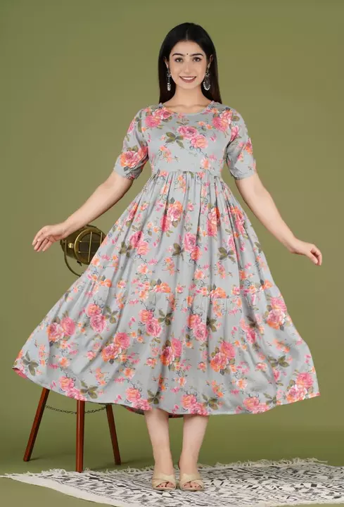 Product image with price: Rs. 375, ID: women-traditional-dress-rayon-print-kurta-b4b52116