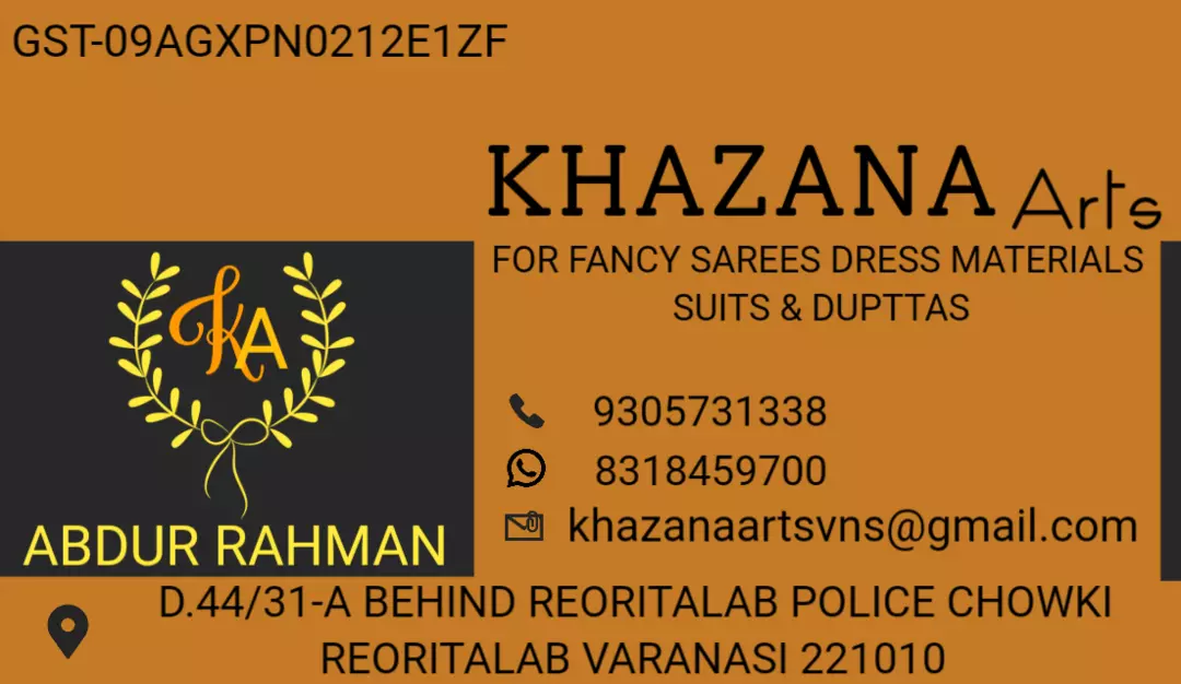 Visiting card store images of KHAZANA ARTS
