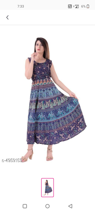 Printed Navy Blue Calf-Length Cotton Dress
 uploaded by Stylish online shopping spk07 shop on 10/11/2022