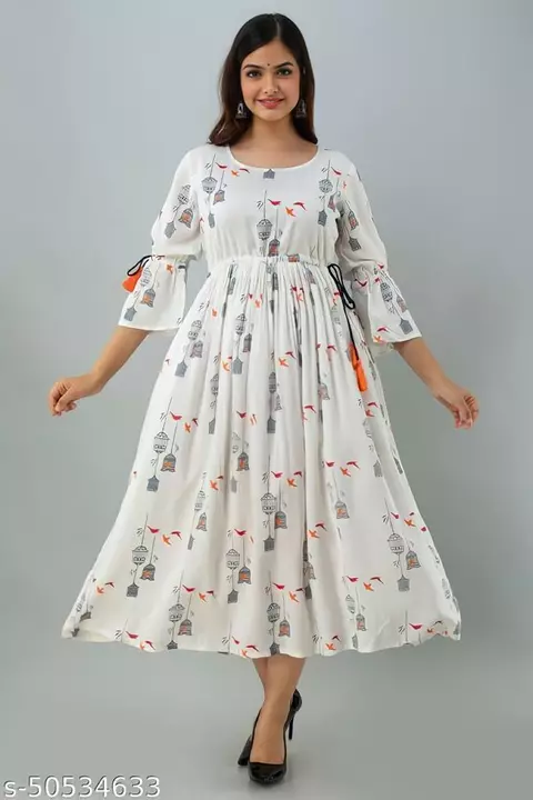 White Bird Cage print Flared Long Dress uploaded by business on 10/11/2022