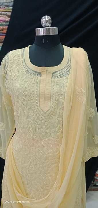 Beautiful Lucknowi Chikan Full Jaal Straight Designer Chiffon Kurtis Complete Set Including Inner  uploaded by business on 1/8/2021