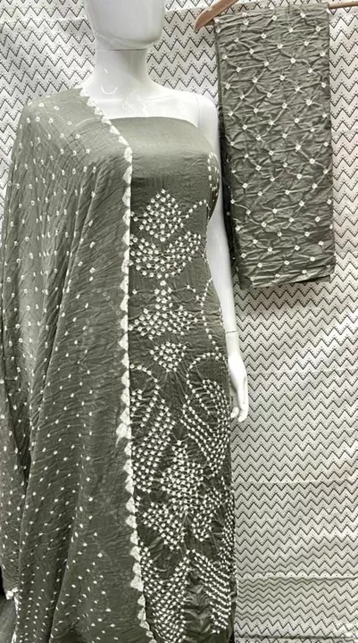 New hend bandhej Top Bandhani satin cotton. Bottom Satin cotton. Dupatta Bandhani print cotton.

*To uploaded by business on 10/12/2022