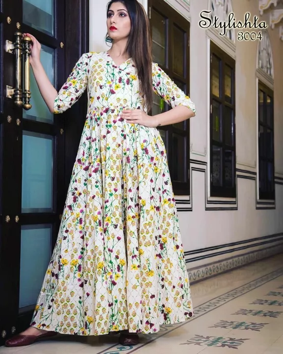Post image *STYLISHTA 1* 
          D.No. 3001 to 3004

 Single Pce Available 
 Rate 1200

Fabrics:- 
                  *Pure MASLIN With Digital Printed Work*
    With Full INNER Attached

Length :- 
                  Max Up to 55
Size :- 
             M-38, L-40, XL-42 &amp; XXL-44
Flair :- 
             Approx 1.80 Mtr ~ 3.40Mtr
Type :- FullyStitched 
                           (ReadyMade)
Style :- Long Gown
Weight :- 0.800Kg
Wash :- First Time Dry Clean 
💯% Original Premium Qwality
 👉 *Ready to SHIP*
   Open (Real) Pic P. Massage

👉 *3XL, 4XL &amp; 5XL Size Can be Done on Demand