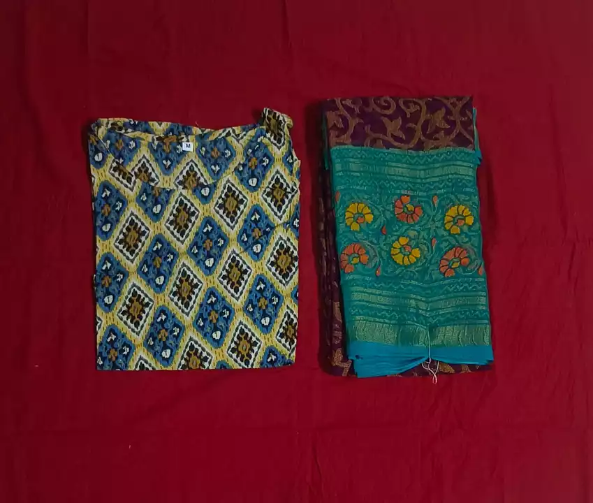 Brasso saree and short kurtis combo offer uploaded by Maduraa fashion on 10/12/2022