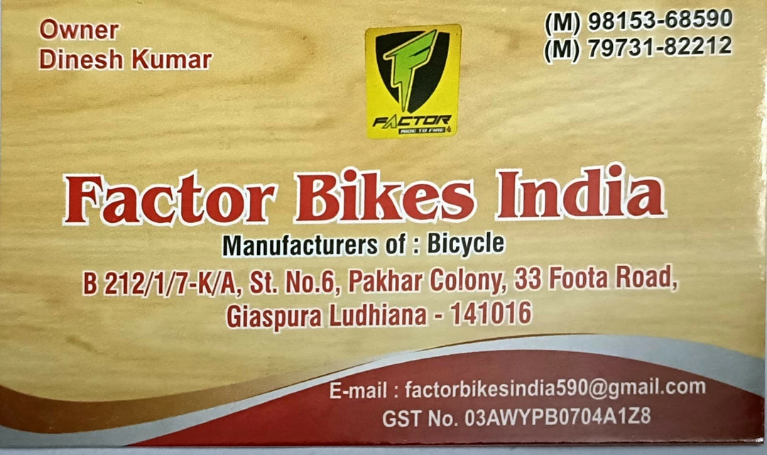 Visiting card store images of Factor bike India