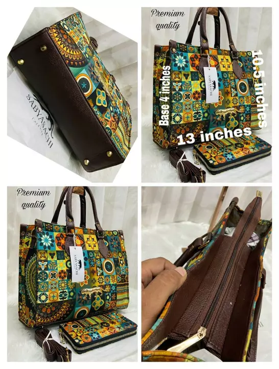 Post image _*SABYASACHI 2 PICE COMBO RESTOCKED WITH ALL BEAUTIFULL COLORS*😊💞_

*PREMIUM QUALITY* *TOTE BAG*
*All Digital print*
*LIGHT WIEGHT*

*SUITABLE FOR* *TRAVELING OFFICE :* *AIRPORTS : GYM**AND MANYMORE*
*Size mentioned inside pictures*
*Check  both ✌️video awesome quality ❤️*
*NEW PRICE 450+++$$$ ONLY*
*Shipping 80 combo ✅* ,15 COLORS AVAILABLE 😍
_*Note :- WALLET WILL COME RANDOM COLOR WE GIVE OUR BEST COLLECTION WITH YOU*_❣️👁️👈
https://wa.me/917023314565