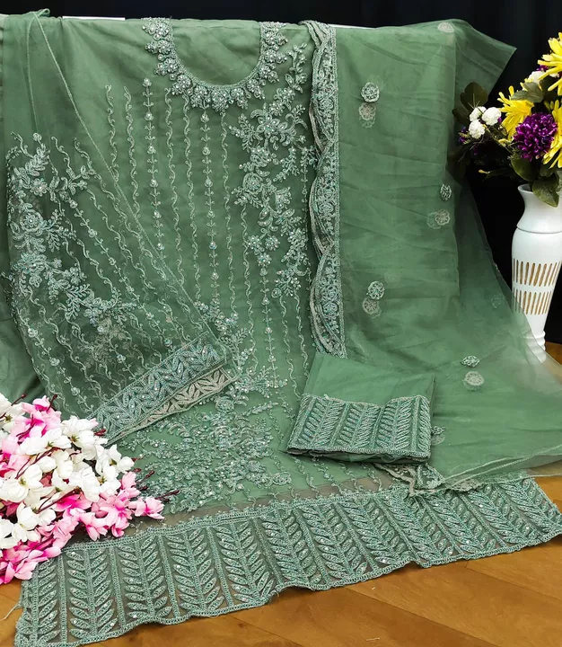 Post image *💫 SWAGAT SWATI 💫*

        *✨ 3306 COLORS(6)✨*

💵*RATE:-1700/-* 

*🎗FABRIC DETAILS:-🎗*

*TOP:-*
Heavy Butterfly Net With Coding Embroidery Work+ Diamond Work

*SLEAVE:-*
Heavy Butterfly Net With Coding Embroidery Work+ Diamonds Work

*DUPATTA:-*
Butterfly Net With 2 Side Coding Embroidery Lace

*BOTTOM:-* Heavy Net With Santoon Inner + Bottom Patch Work 

*INNER:-* Santoon
*LENTH:-*  46” Inch+
*SIZE:-* Max 58” Inch+
*WEIGHT:-* 1 Kg
*TYPE:-* Semi Stitch 

*WASH:-* First Time Dry Clean
*Ready To Ship *

*🎗IMAGINE THE NEXT LEVAL OF FASHION🎗*