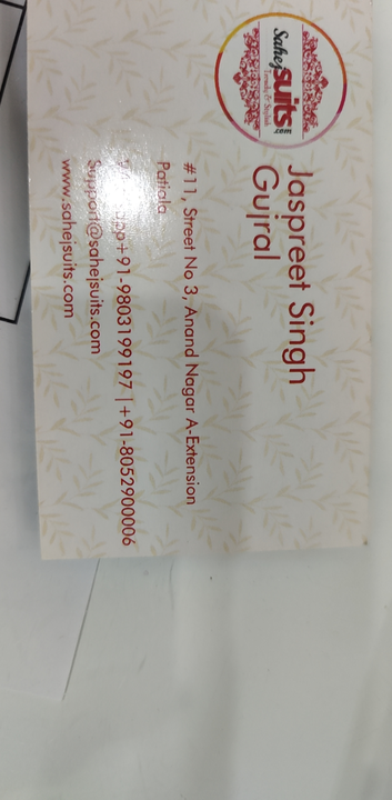 Visiting card store images of Sahej suits