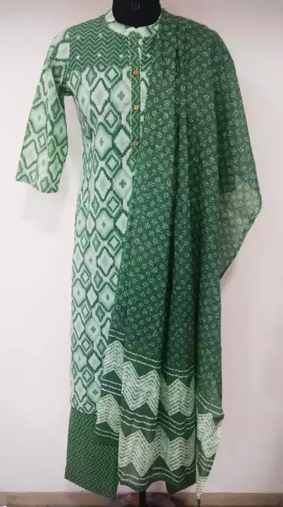 Post image 100% cotton ladies printed long kurti pant dupatta set in jaipuri block prints