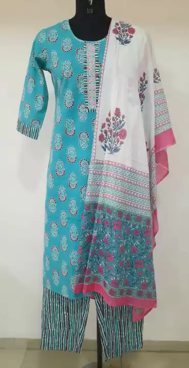 Cotton printed Ladies kurti pant dupatta sets  uploaded by business on 10/13/2022