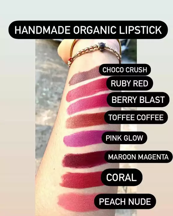 Post image Handmade Organic Lipstick 
100% halal no chemical only herbal  skin lightening agent added ,no harsh chemical 

It contains clarified butter, castor oil, almond oil, candelilla wax, beeswax, cocoa butter, Vitamin E and rose oil. ... The stick goes on easy and offers long-lasting wear, and features essential oils and natural fruit essences, minus the harmful chemicals
It's handmade, customize,
freshly made
100% organic 

Just made by ur choice (Customised)
*BE Beautiful be Confident* 

We believe in simplicity with beauty of nature. Hence we prepare for you the most wanted and useful beauty products using the natural Ingredients with no side effect.
Eight five five one nine eight six three nine two 

For more details DM on 
https://wa.me/qr/H3VTEMQRARETD1
8551986392