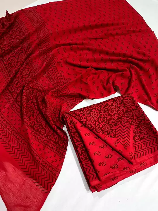 Handblock fancy baag print mulmul cotton chanderi dress material uploaded by Virasat handloom chanderi on 10/14/2022
