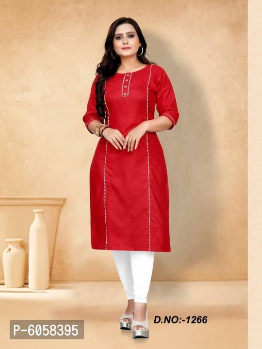 Elite Red Ruby Cotton Self Design Kurta For Women uploaded by business on 10/14/2022