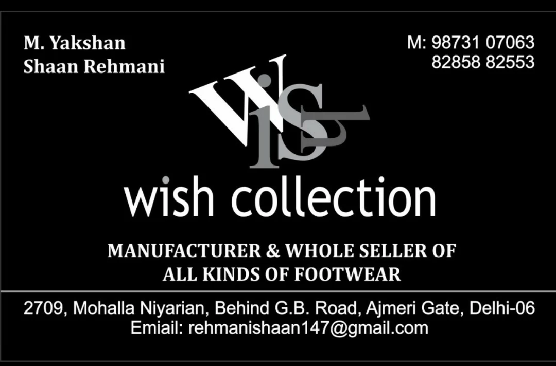 Visiting card store images of Wish collection footwear
