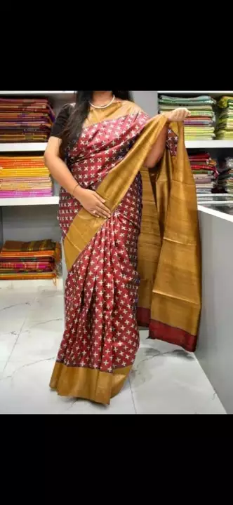 Pure tassr ghicha with screen print handloom silk saree uploaded by business on 10/15/2022