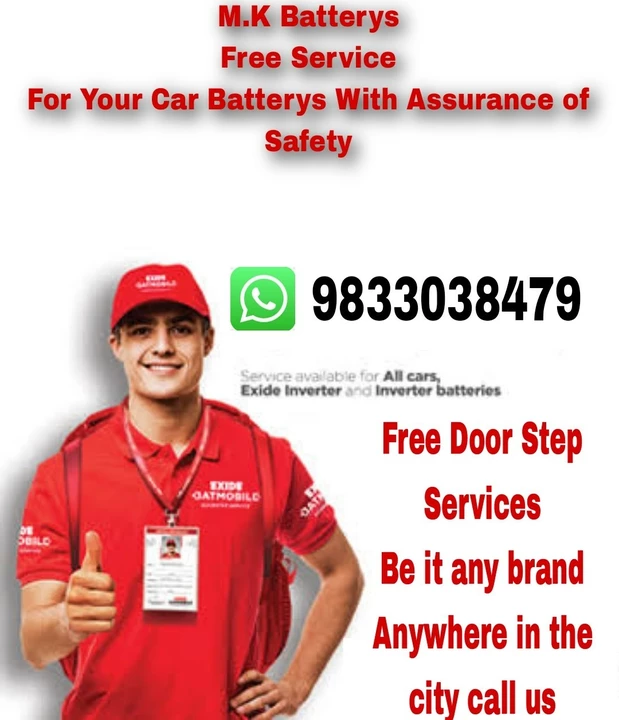 Post image I want 30000 pieces of Car Battery All type of battery  at a total order value of 100000. I am looking for Genuine Battery Dealer In Chandivali Andheri East.

Established in the year 1969, M K Battery in Cha. Please send me price if you have this available.