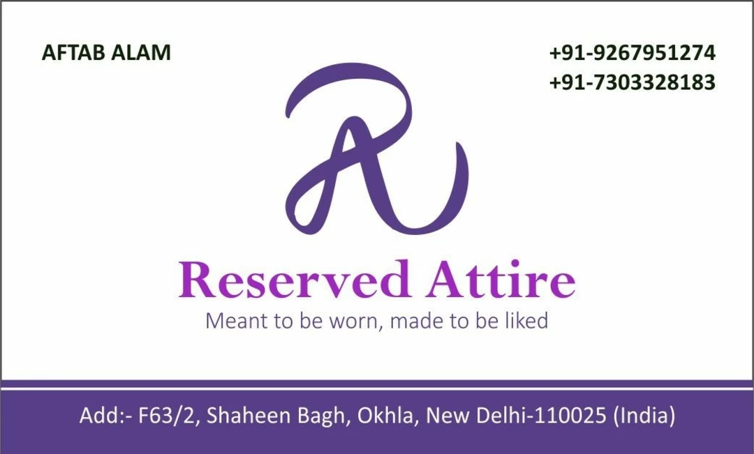 Visiting card store images of Reserved Attire
