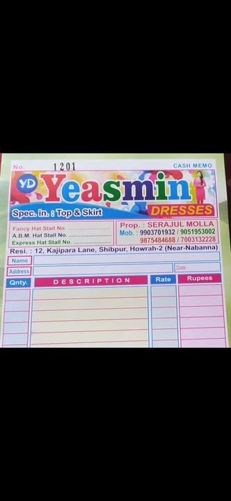 Visiting card store images of Yeasmin dresses