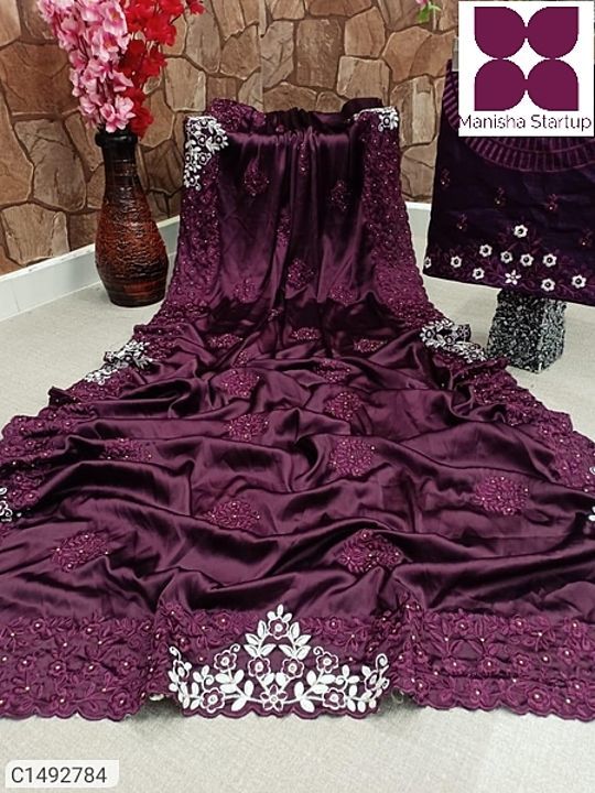Catalog Name:* Premium Embroidered Crepe Satin Silk Sarees uploaded by Manisha Startup  on 1/10/2021