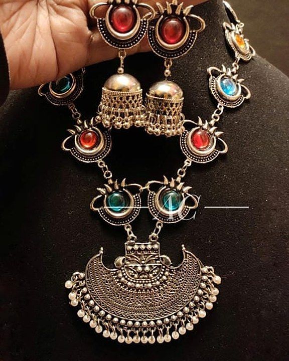Oxidize stone necklace with jhumki Earring uploaded by Trendy handicrafts & jewellery on 1/10/2021