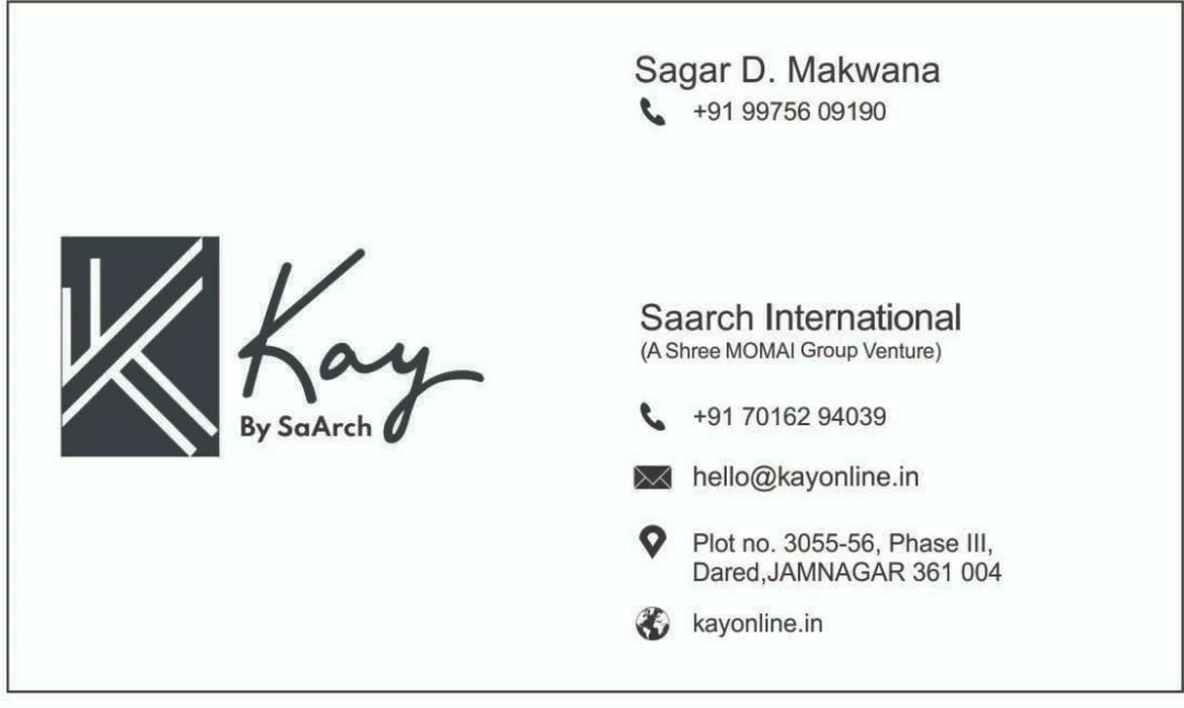 Visiting card store images of Saarch International 
