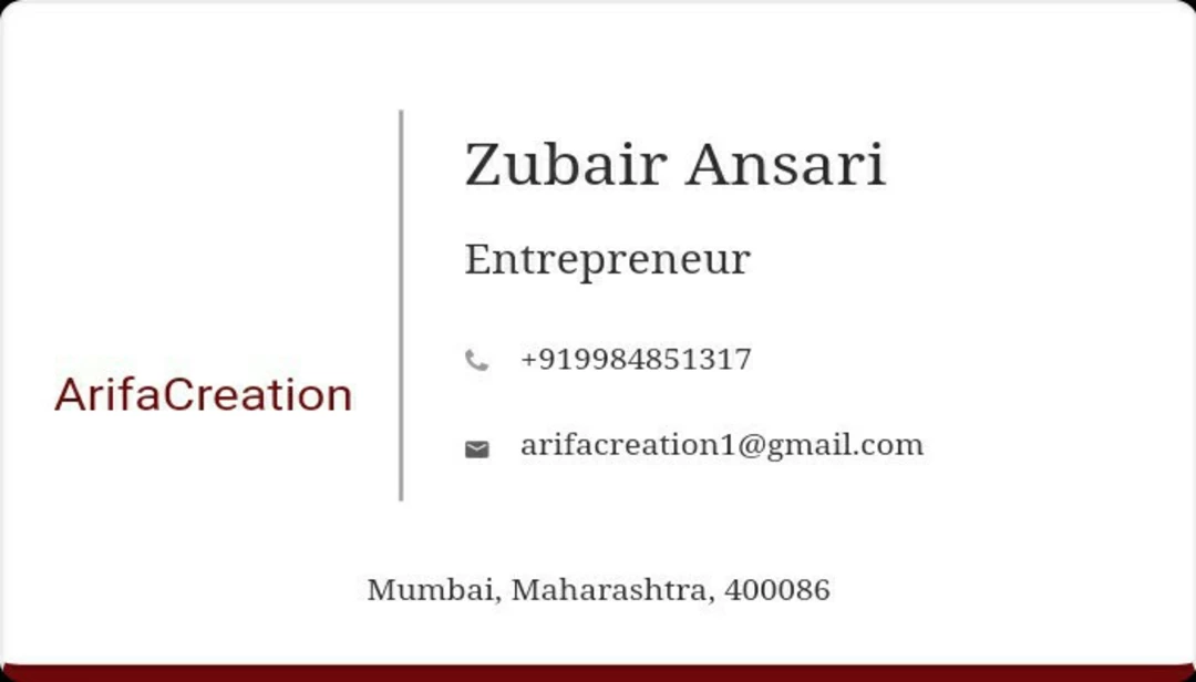 Visiting card store images of Arifa creation