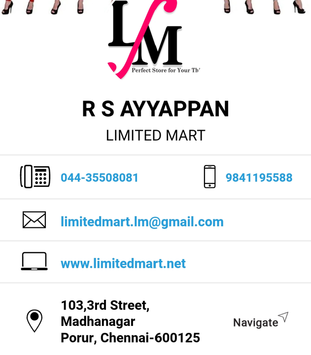 Visiting card store images of Limited mart