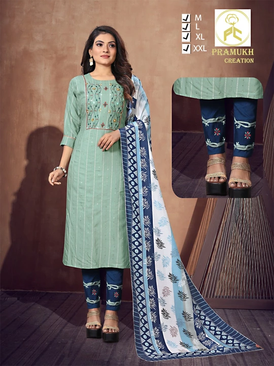 Product image with price: Rs. 1195, ID: kurti-with-dupatta-pent-set-2ba7a3ac