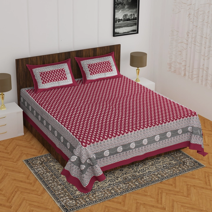 Sanganeri printed cotton double bed sheet with 2 pillow cover  uploaded by business on 10/19/2022