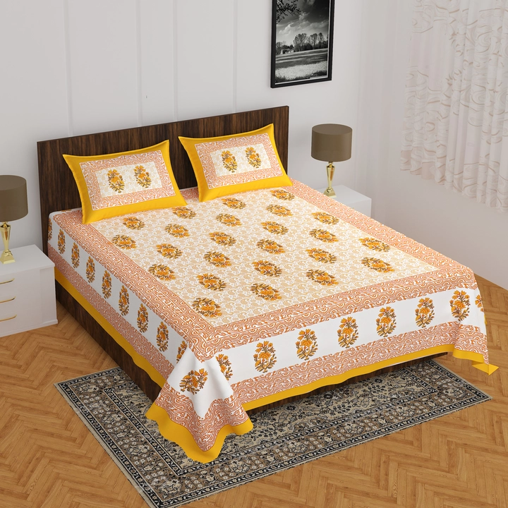 Sanganeri printed cotton double bed sheet with 2 pillow cover  uploaded by Navkar creation on 10/19/2022
