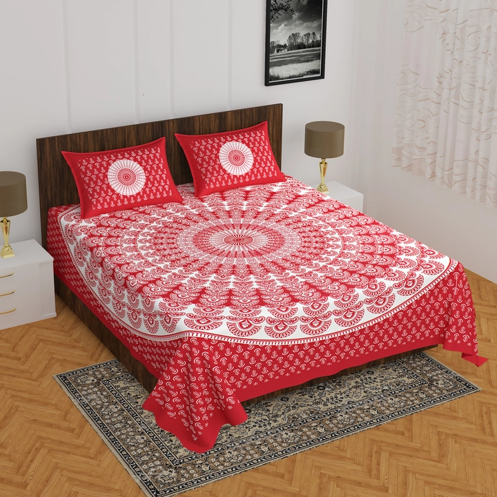Sanganeri printed cotton double bed sheet with 2 pillow cover  uploaded by Navkar creation on 10/19/2022