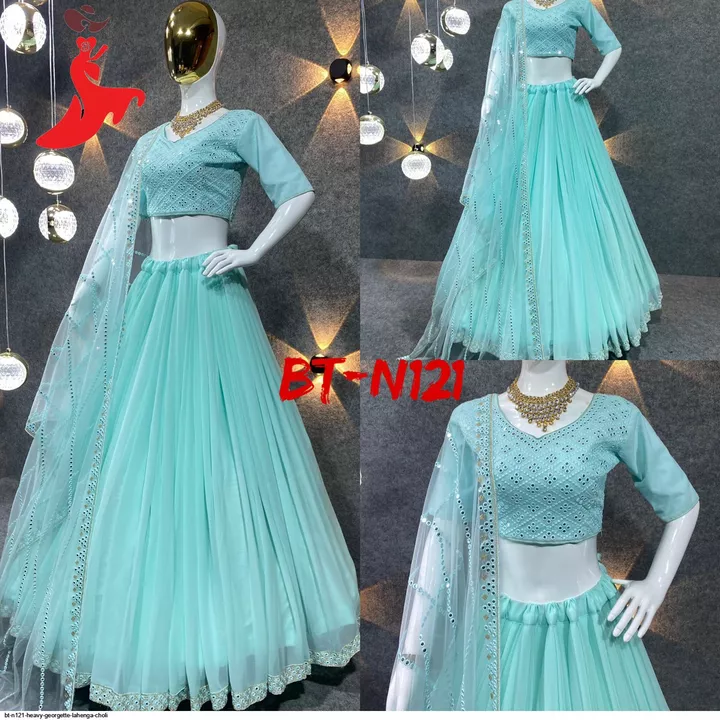 Post image Heavy Georgette stylish Lehenga 😍.Cash on delivery available ✅Wholesale price ✅Free shipping ✅Contact us +91-8954546427.#lehenga #shopping #festivsale #weddingwear