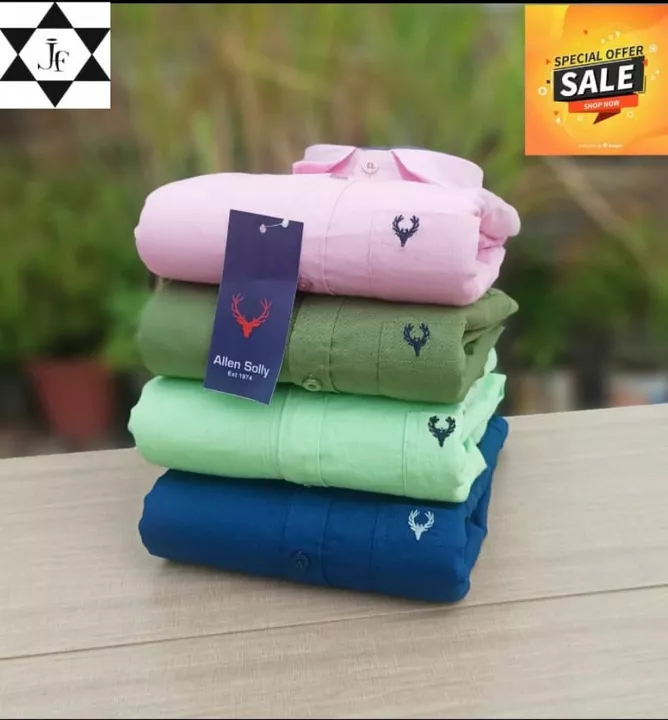 Post image *combo of 4 pcs*
*BRAND ALLEN SOLLY *
*ASSURED QUALITY*
*Full sleeves shirt*
*Fabric pure cotton*
*plain Shirt*
*M L XL XXL*👈
7a quality 
*Regular Fit*
*💯%POSITIVE FEEDBACK*
 *PRICE 880 FREE SHIPPING FOR /-Combo*👍👍👍
Single 320 FREE SHIPPING FIX /-
*Open order*🏃🏃 👆🏻👆🏻👆🏻
*Full stock avl*