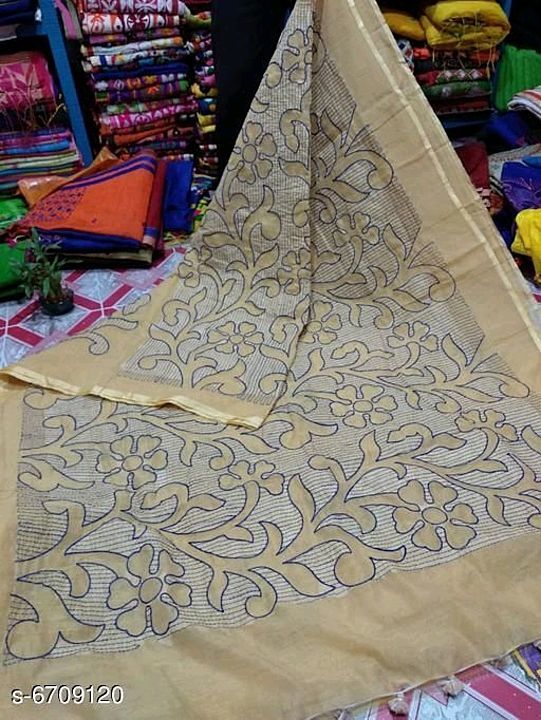 Katha stitch embroidery work handloom saree with BP uploaded by ADSHOP ® on 1/11/2021