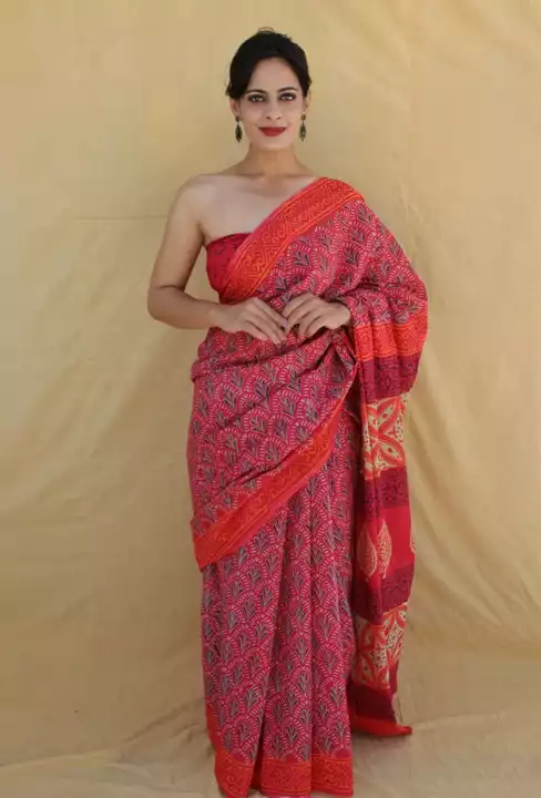 Cotton mulmul sarees with blouse  uploaded by Ashoka bagru print on 10/20/2022